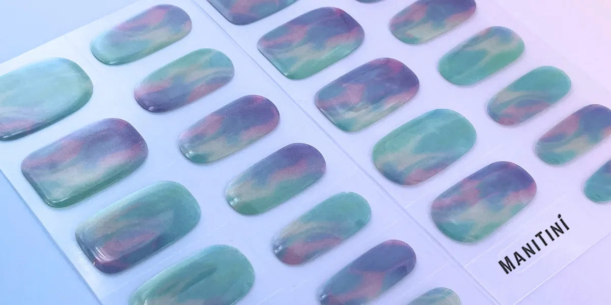 A Drifting Journey - green, blue, purple pastel shimmer art nail wraps | ManiTini