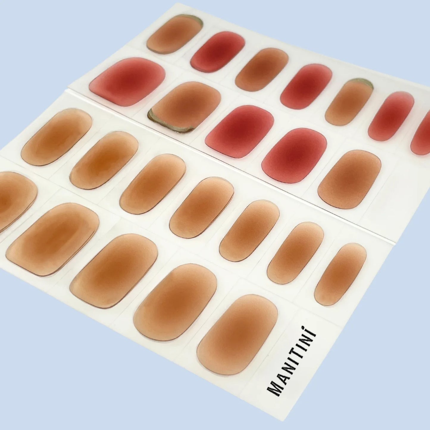 Hojicha Jewel - red tea colored and brown art nail wraps with golden lines | ManiTini