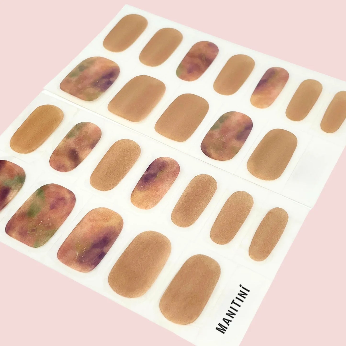 A Drifting Journey - pinky pastel & golden shimmer art nail wraps with rose pattern | ManiTini