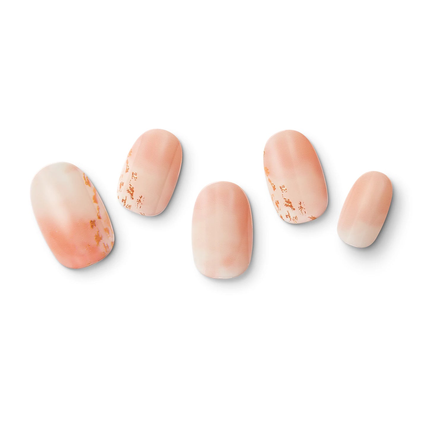 The gel nail wraps of ManiTini 'Glittery Scales' showcasing the combination of soft pastel pink with rich golden accents, evoking the shimmering scales of golden fish gracefully in water.