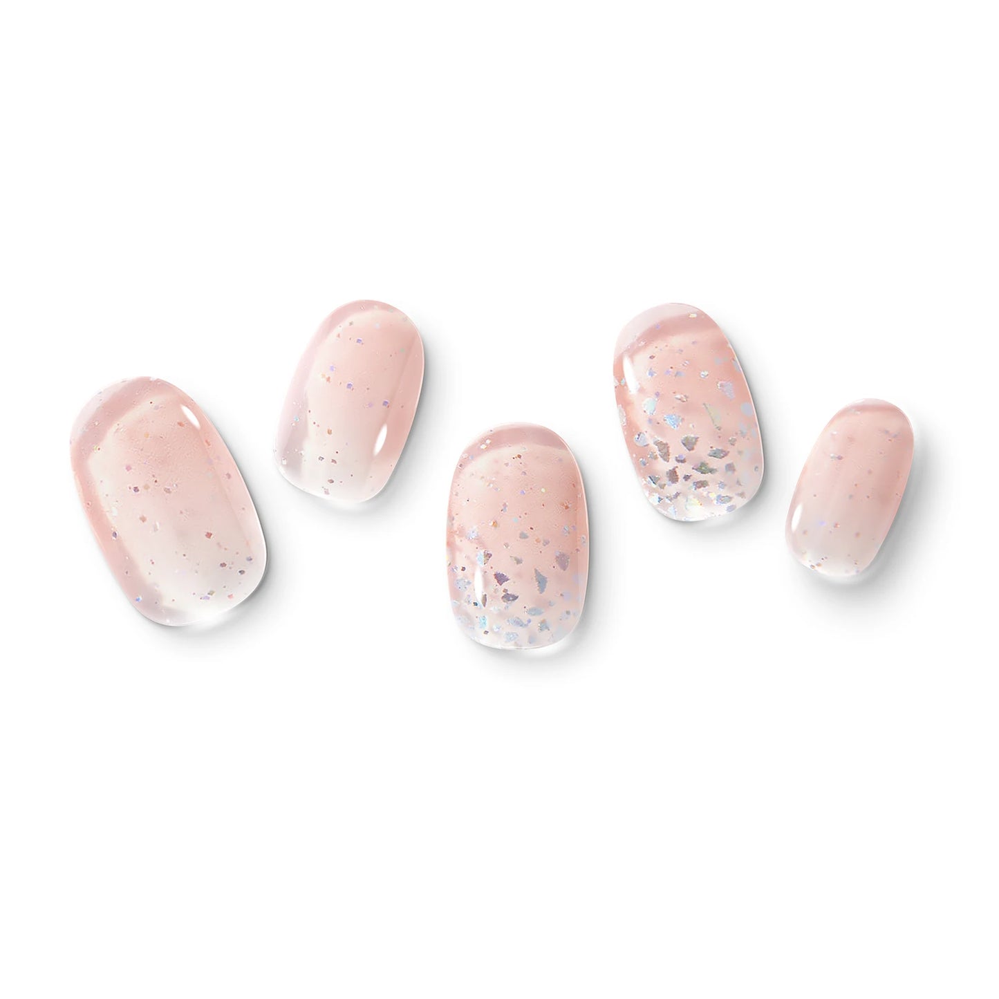The gel nail wraps of ManiTini 'Youthful Gala' showcasing vibrant, bright pink adorned with silver glitter confetti.