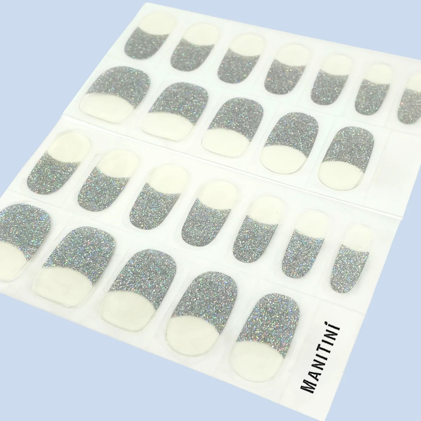 Silver French Affair - silver shimmer and french nail wraps | ManiTini