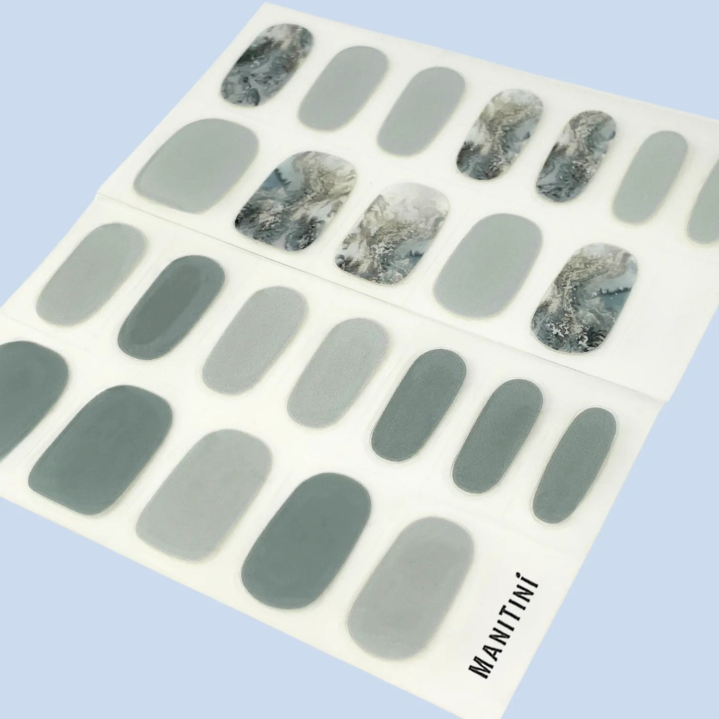 Silver Swirl - blue granite and gray solids art nail wraps | ManiTini