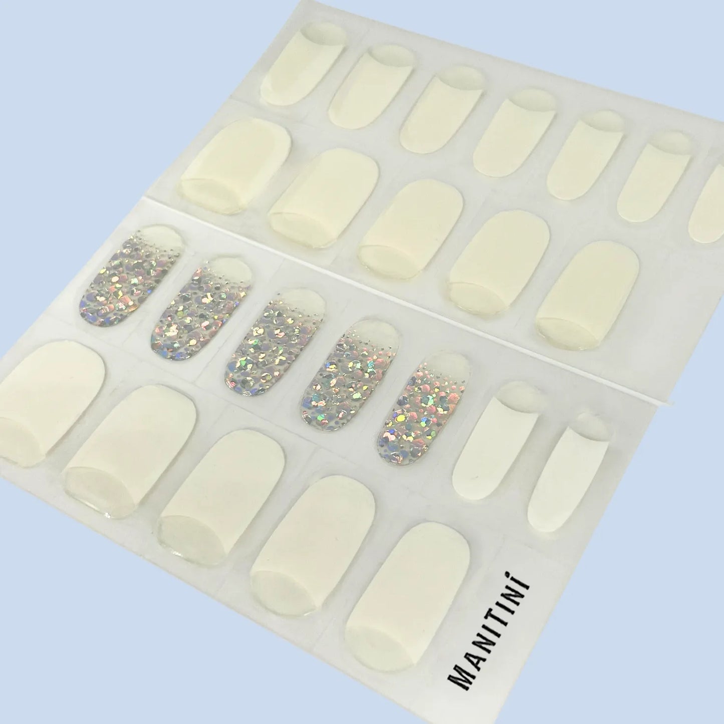 White Magic - white and silver shimmer art nail wraps in french style | ManiTini