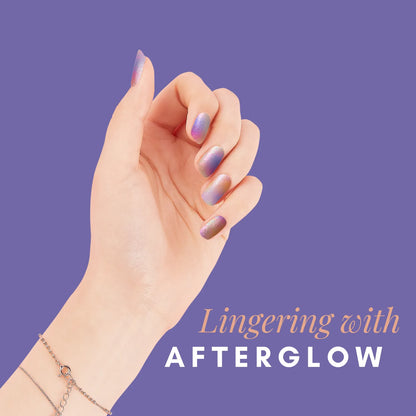 Lingering with Afterglow - glow yourself up with purple gold and shimmer art nail wraps | ManiTini 