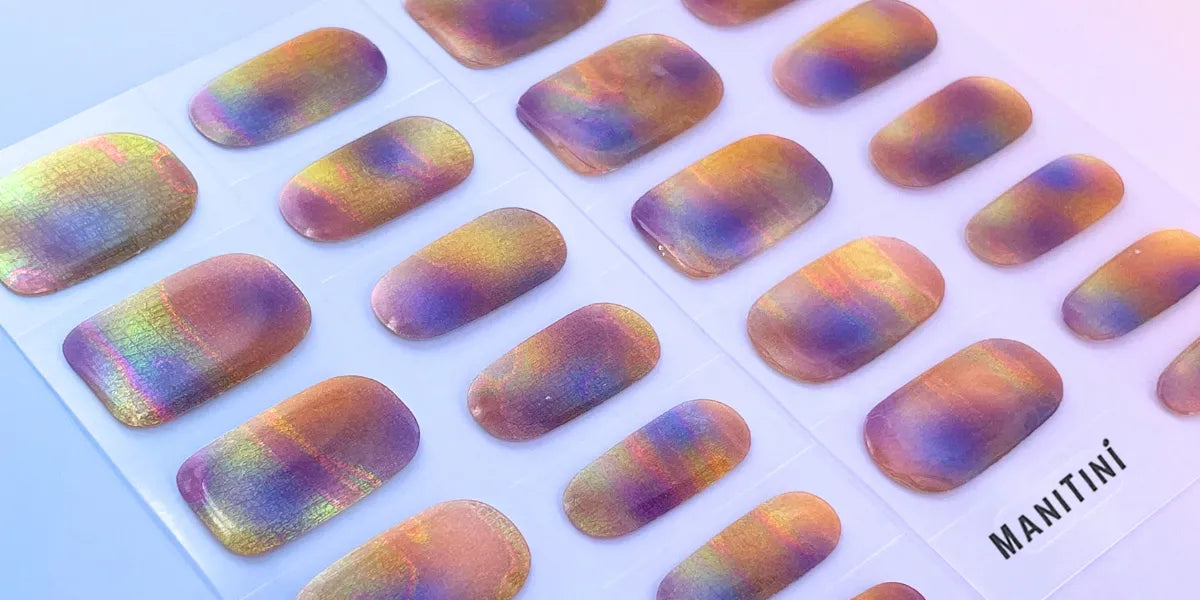 Lingering with Afterglow - purple gold and shimmer art nail wraps | ManiTini 