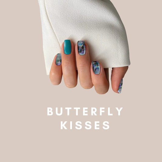 Butterfly Kisses - glow yourself up with blue black cool-chic shimmer art nail wraps | ManiTini 