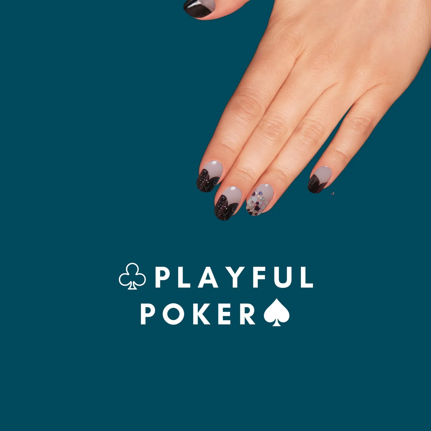 Playful Poker - let's rock with creative black and silver nail wraps with a cool-chic and shimmer art design | ManiTini