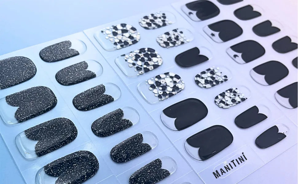 Playful Poker - creative black and silver nail wraps with a cool-chic and shimmer art design | ManiTini