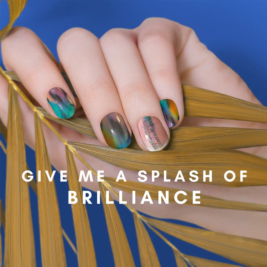 Give Me a Splash of Brilliance - glow yourself up with blue, purple, black cool-chic shimmer art nail wraps | ManiTini 