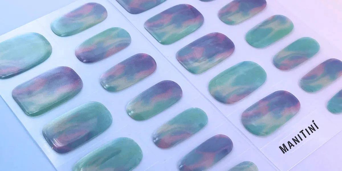 A Drifting Journey - green, blue, purple pastel shimmer art nail wraps | ManiTini 