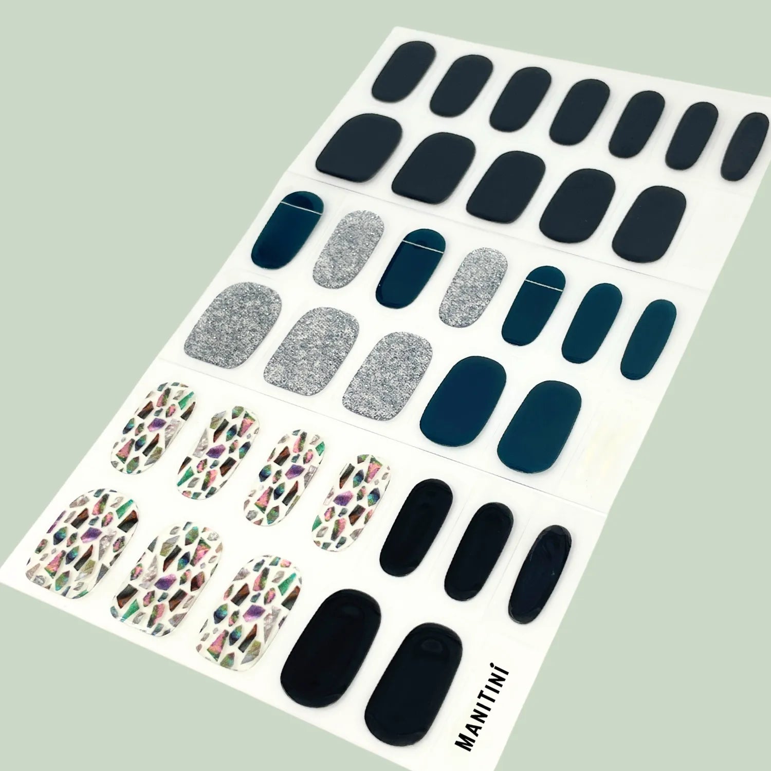 Once Upon A Time - turquoise, blue, black and silver shimmer art nail wraps | ManiTini 