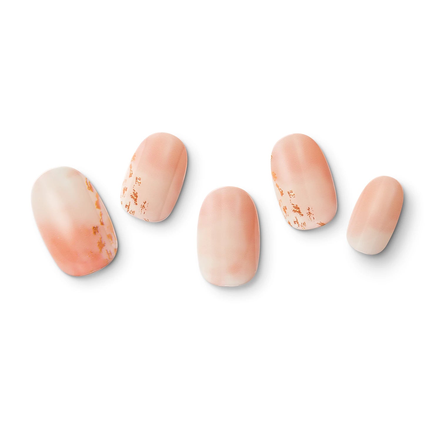 The gel nail wraps of ManiTini 'Glittery Scales' showcasing the combination of soft pastel pink with rich golden accents, evoking the shimmering scales of golden fish gracefully in water.